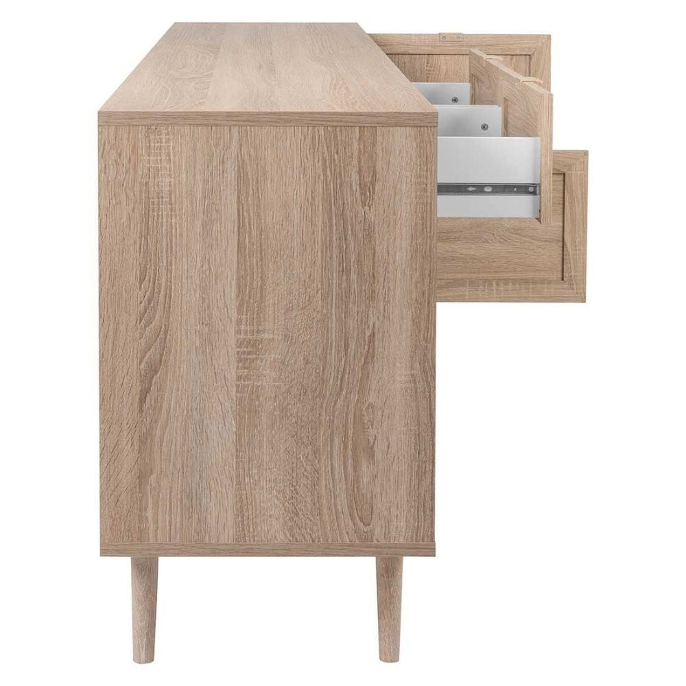 madia bali 51b 4 ante e due cassetti effetto vimini, mobile contenitore versatile con cassetti o ripiani interni