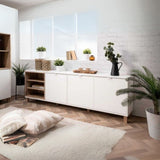 madia menorca 57a 3 ante bianco rovere 200x35x64,5, credenza in legno con ante battenti e spazio interno capiente