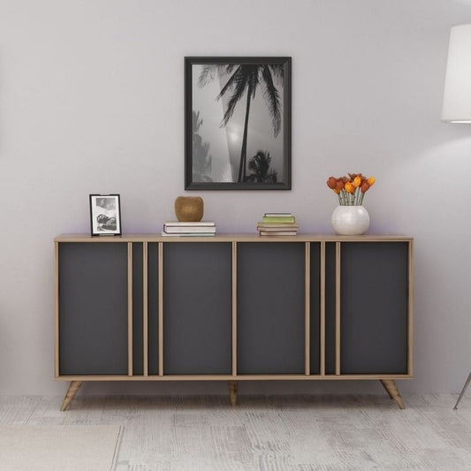 madia rilla 160 4 ante antracite noce, credenza in legno con ante battenti e spazio interno capiente