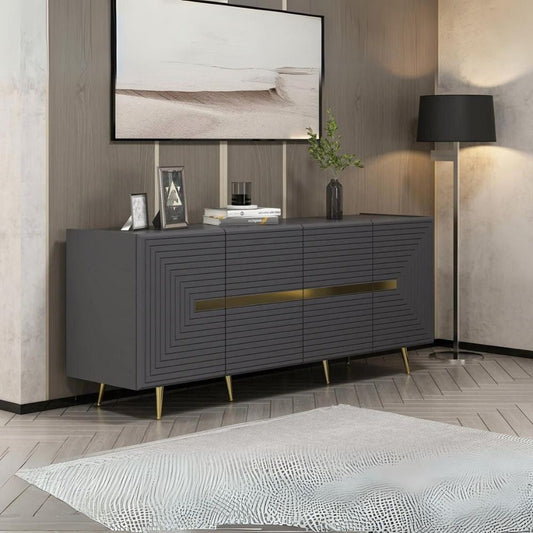 madia jose 4 ante antracite con particolari oro 180x47x75h, credenza in legno con ante battenti e spazio interno capiente