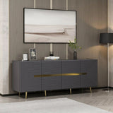 madia jose 4 ante antracite con particolari oro 180x47x75h, vista ambientata in soggiorno, sala da pranzo o ingresso