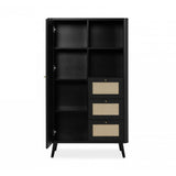 credenza kuta53 nera 3 cassetti e anta effetto rafia, design lineare per uno stile contemporaneo ed elegante