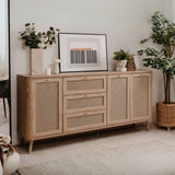 madia kuta51a rovere sonoma 3 cassetti e 3 ante effetto rafia, credenza in legno con ante battenti e spazio interno capiente