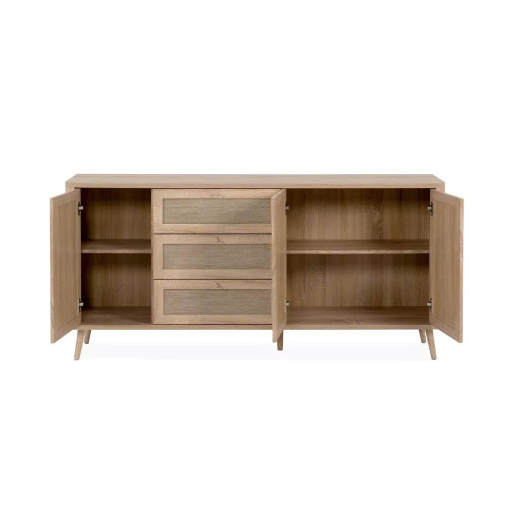 madia kuta51a rovere sonoma 3 cassetti e 3 ante effetto rafia, design lineare per uno stile contemporaneo ed elegante