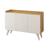 madia cok 3 ante rovere e bianco 120, dettaglio delle maniglie e finitura del materiale