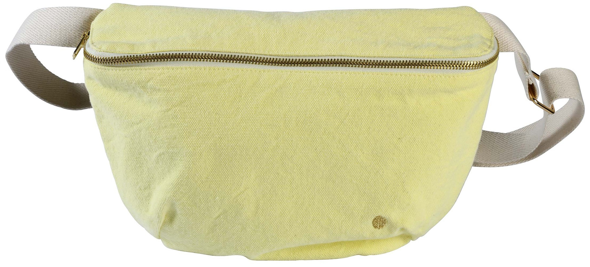 marsupio iona luce del sole, colore luce del sole, taglia 19 x 28. vista frontale del marsupio in tessuto naturale su fondo neutro