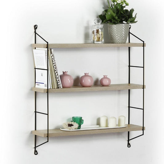 mensola neelix con 3 ripiani rovere 60x15x62 rovere mt1911051, mensola a muro per libri, oggetti decorativi o piante