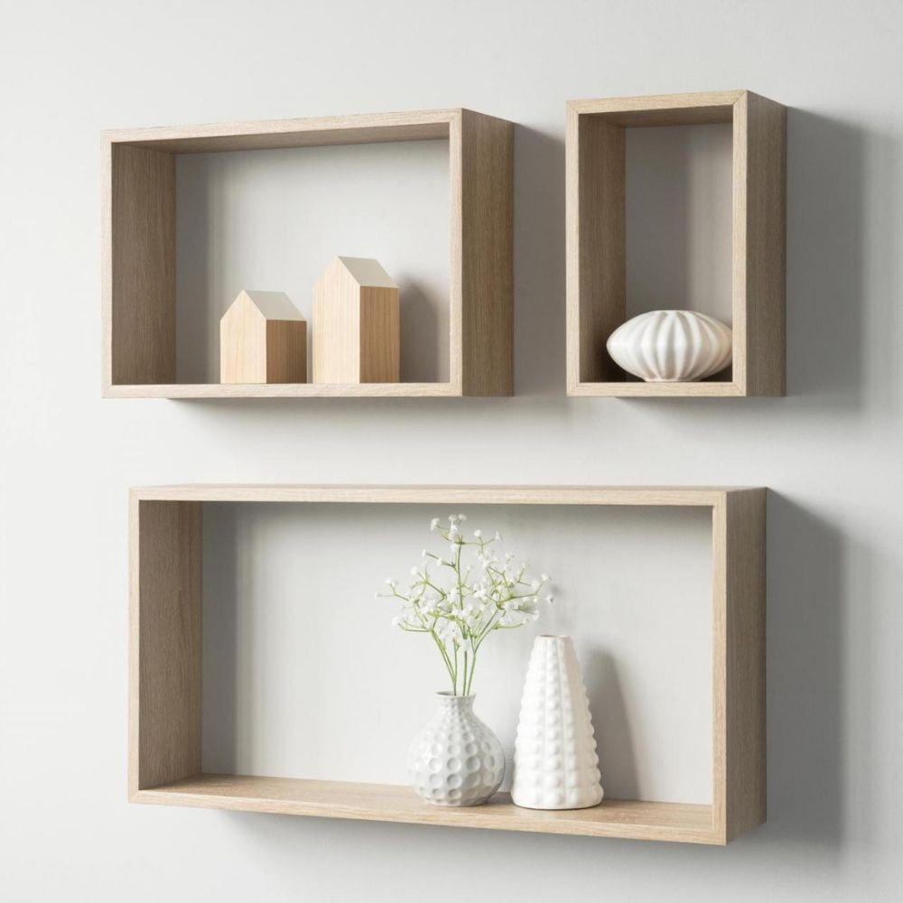 set 3 mensole da parete shelvy rec forma rettangolare colore rovere sonoma, scaffale verticale con ripiani aperti per massima funzionalità