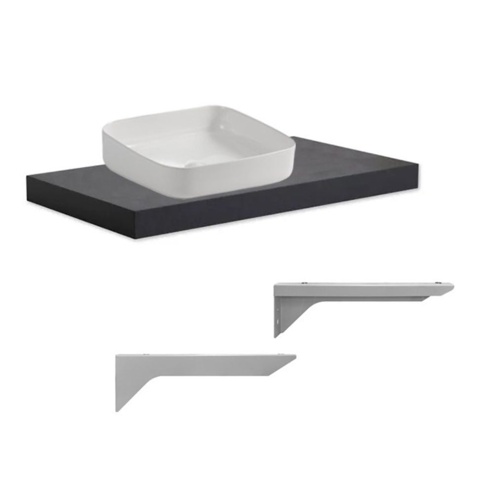 mensolone da bagno 80x48 con lavabo da appoggio colore antracite, dettaglio delle ante e finiture resistenti all’umidità