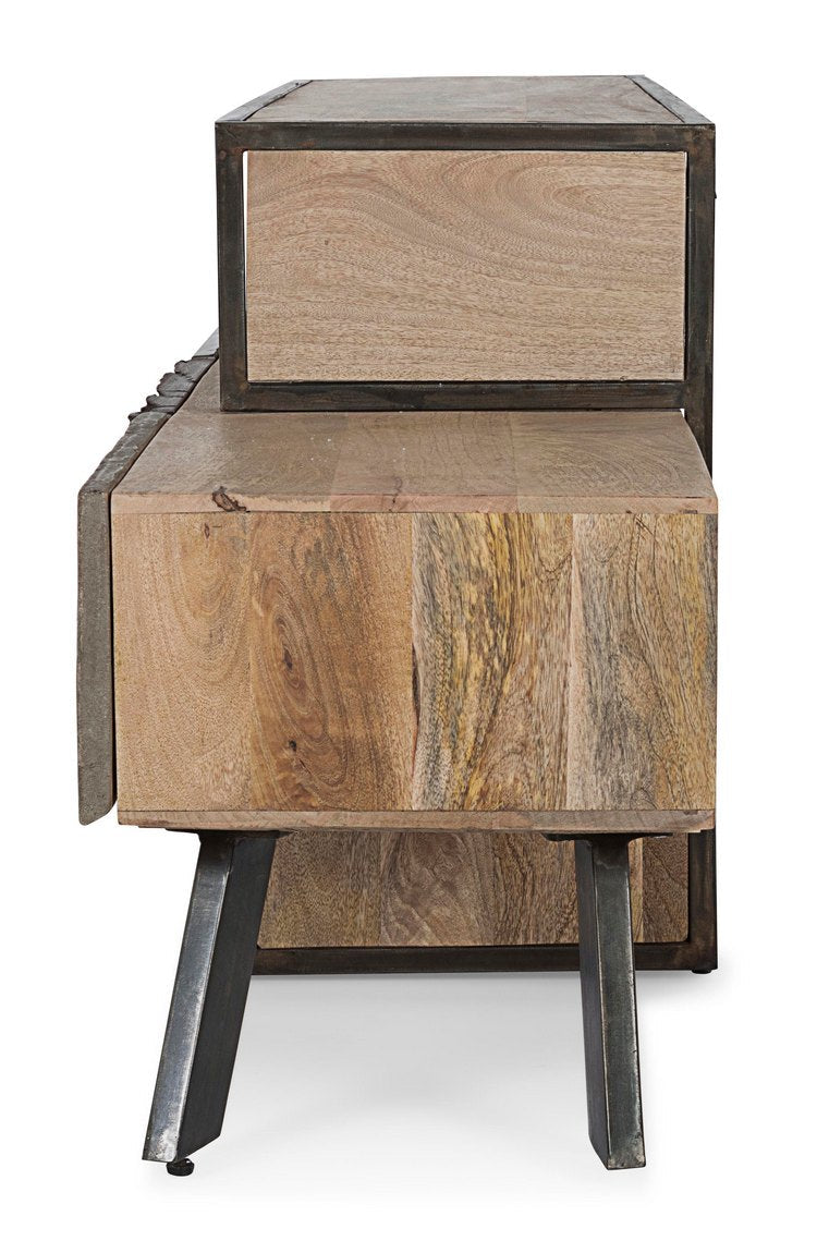 porta tv manchester in legno di mango e acciaio nero, 195x38x60 cm, design elegante per integrare tecnologia e stile