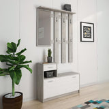 mobile ingresso rudolf con scarpiera colore beton e bianco, mobile ingresso con appendiabiti e specchio