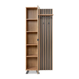 mobile ingresso medan 42a cannettato con specchio e 4 ripiani interni colore quercia e antracite, design moderno, minimalista o vintage per ogni stile