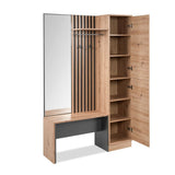 mobile ingresso medan 42b cannettato con 2 ante e panca colore quercia e antracite, disponibile in finiture naturali o laccate