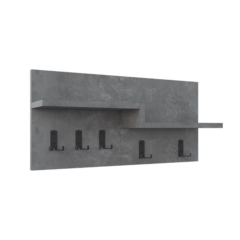 appendiabiti a muro harmon con mensole e 5 ganci colore retro grey, vista ambientata con scarpiere e panche coordinate