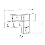appendiabiti da parete game bianco, dettaglio dei ganci, mensole e cassetti portaoggetti