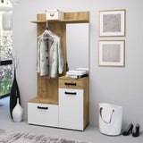 mobile ingresso mosso mo6 colore rovere e bianco, mobile ingresso con appendiabiti e specchio