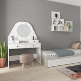 toeletta da trucco con specchio a luci a led con doppio ripiano e 4 cassetti bianco, finitura moderna e funzionale per ogni ambiente della casa