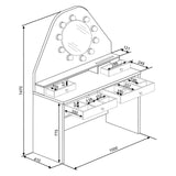toeletta da trucco con specchio a luci a led con doppio ripiano e 4 cassetti bianco, ripiani regolabili per adattarsi a ogni esigenza