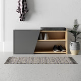 panca scarpiera fiona con struttura rovere e frontali antracite con cuscino, mobile multiuso compatto per lavanderia, cucina o ingresso