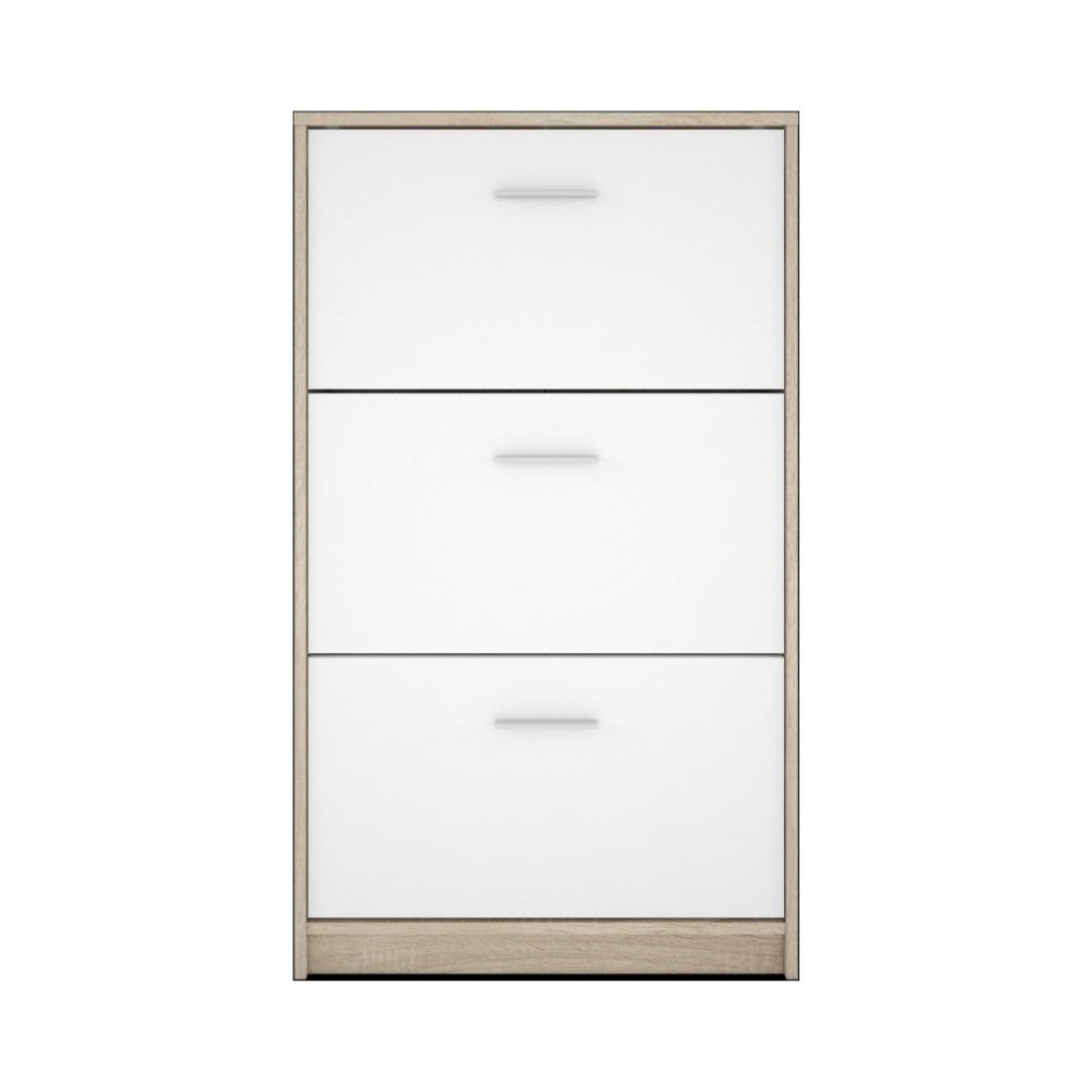 scarpiera nepo 3 scomparti colore struttura rovere e frontali bianchi, scarpiera salvaspazio con ante battenti o a ribalta