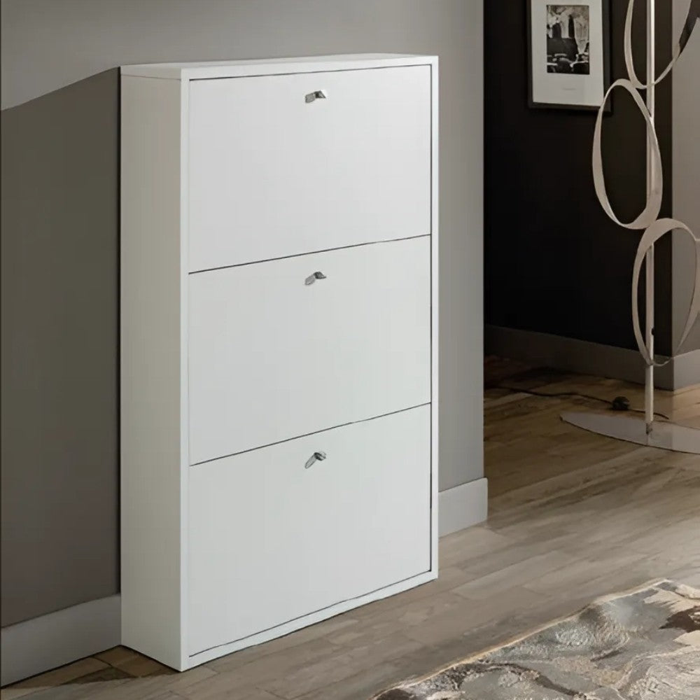 scarpiera virginia 3 ante a ribalta colore bianco opaco, mobile multiuso compatto per lavanderia, cucina o ingresso