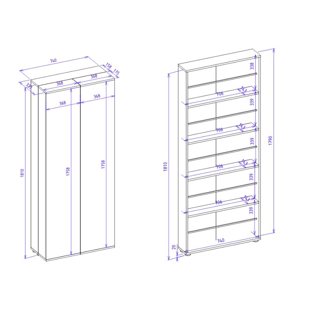 scarpiera lugo 02a con 2 ante e 5 scomparti colore bianco, ambientazione d’arredo con il prodotto protagonista