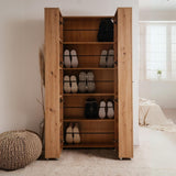 scarpiera lugo 02a con 2 ante e 5 scomparti colore quercia, mobile multiuso compatto per lavanderia, cucina o ingresso