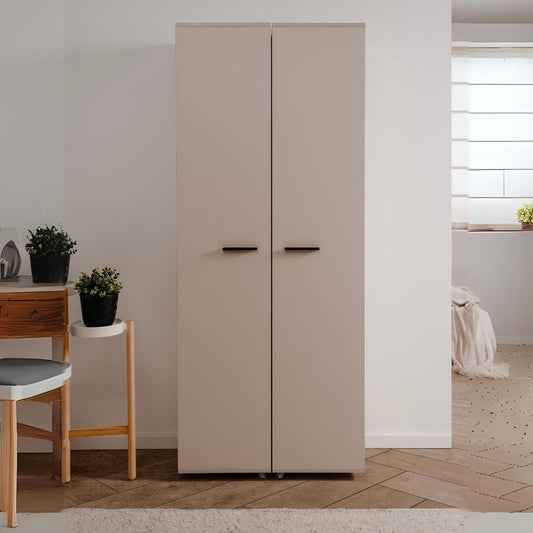 scarpiera lugo 02a con 2 ante e 5 scomparti colore cashmere, mobile multiuso compatto per lavanderia, cucina o ingresso