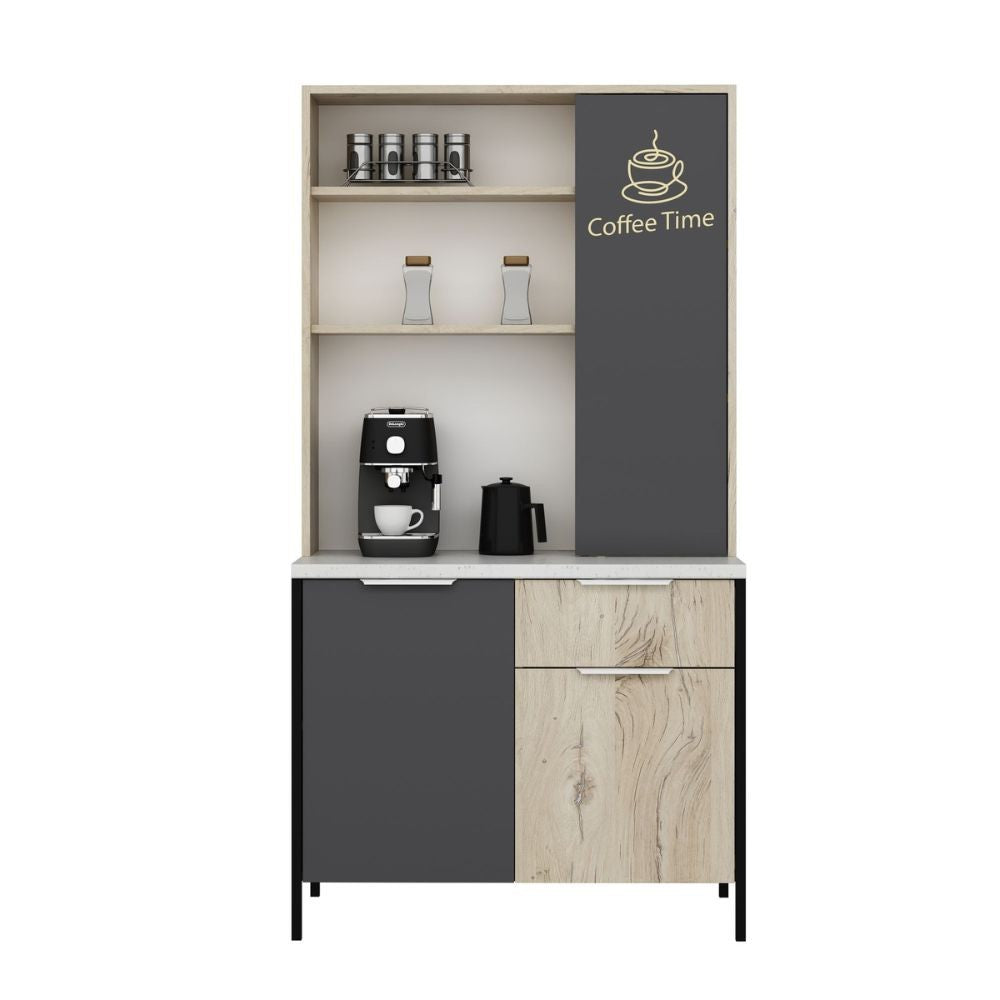 mobile multiuso andy 3 ante e 1 cassetto colore rovere chiaro e antracite, finitura moderna e funzionale per ogni ambiente della casa