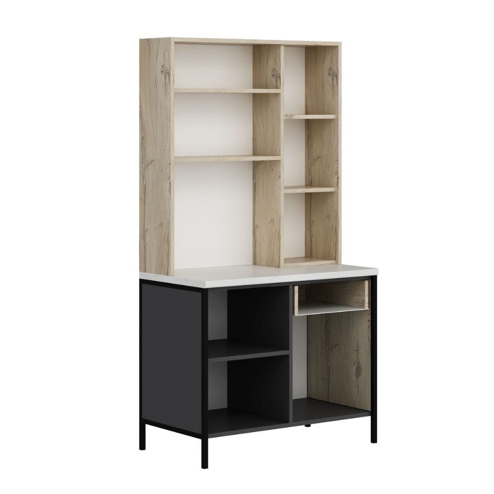 mobile multiuso andy 3 ante e 1 cassetto colore rovere chiaro e antracite, design sottile per essere posizionato in nicchie o pareti strette