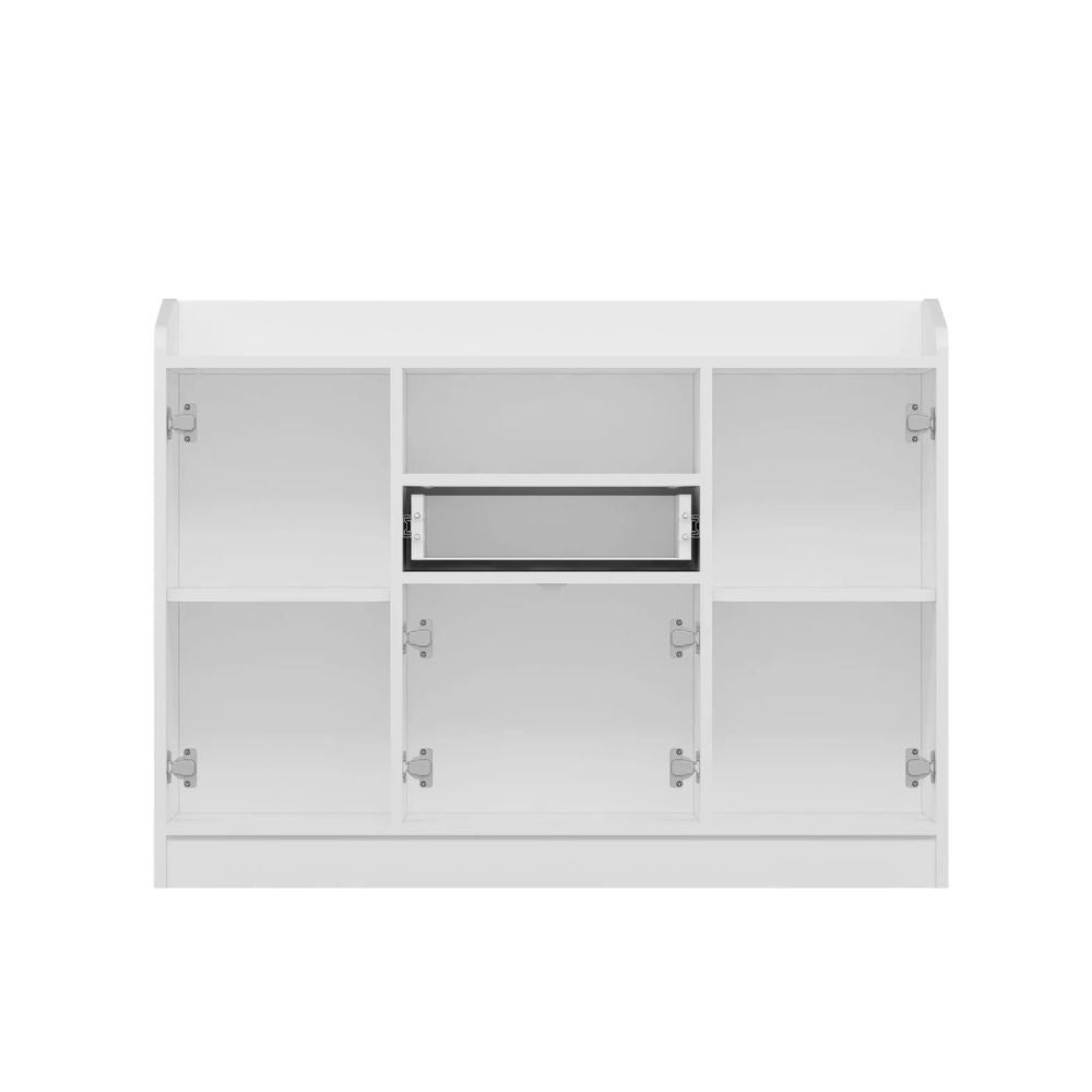 mobile multiuso arina con 4 ante 1 cassetto e nicchia a giorno colore bianco, mobile versatile per riporre scarpe, accessori e oggetti vari