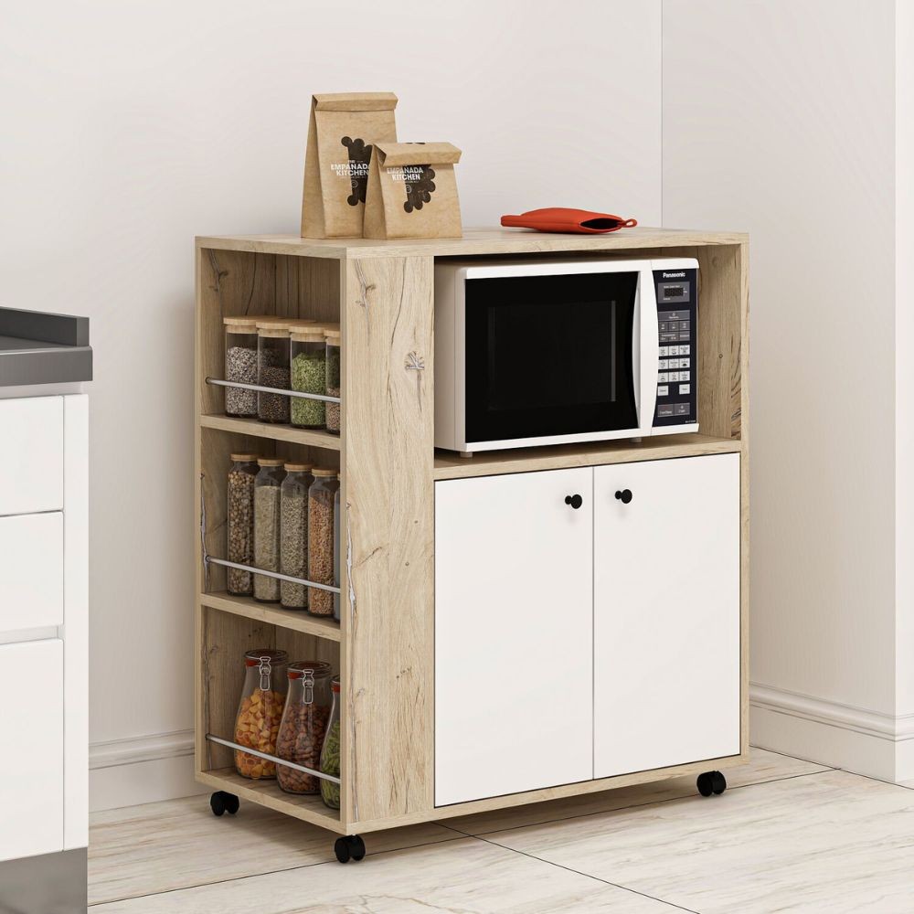 mobile multiuso monni struttura colore rovere con 2 ante colore bianche e vani laterali, scarpiera salvaspazio con ante battenti o a ribalta