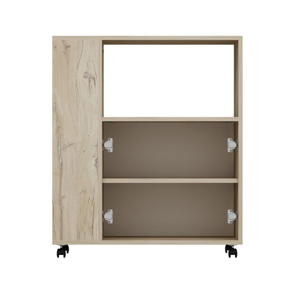 mobile multiuso monni struttura colore rovere con 2 ante colore bianche e vani laterali, design sottile per essere posizionato in nicchie o pareti strette