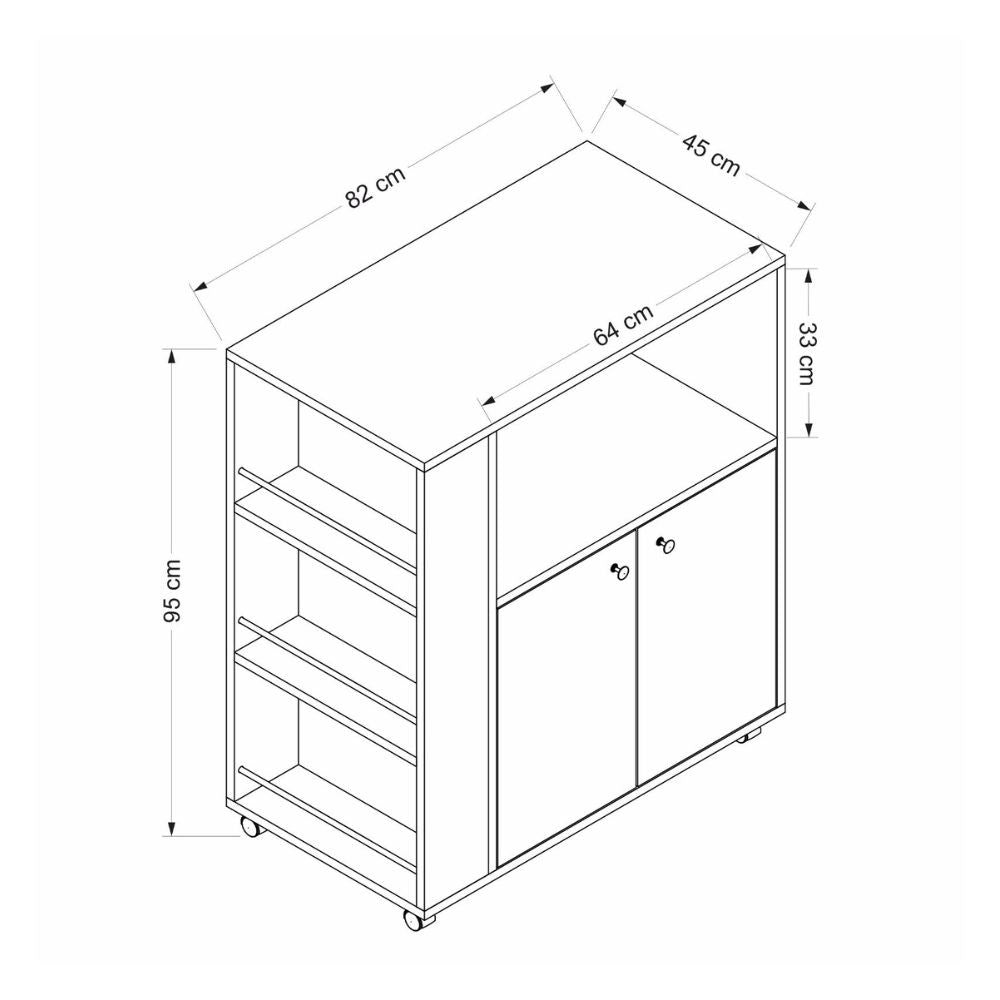 mobile multiuso monni struttura colore rovere con 2 ante colore bianche e vani laterali, ripiani regolabili per adattarsi a ogni esigenza