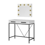 toeletta da trucco sane con 2 cassetti bianco con piedi neri e specchio con luci led lampadine escluse, design sottile per essere posizionato in nicchie o pareti strette