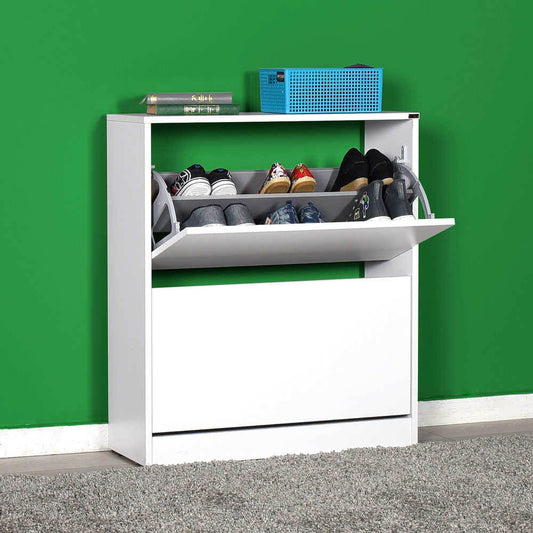 scarpiera shc520 a due ante a ribalta bianco, mobile multiuso compatto per lavanderia, cucina o ingresso