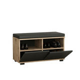 scarpiera con pouff dragoshoe noce e nero, ideale per tenere tutto in ordine anche negli spazi piccoli