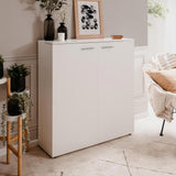 scarpiera satos02a bianca 2 ante e 8 ripiani, vista ambientata in corridoio o zona servizio