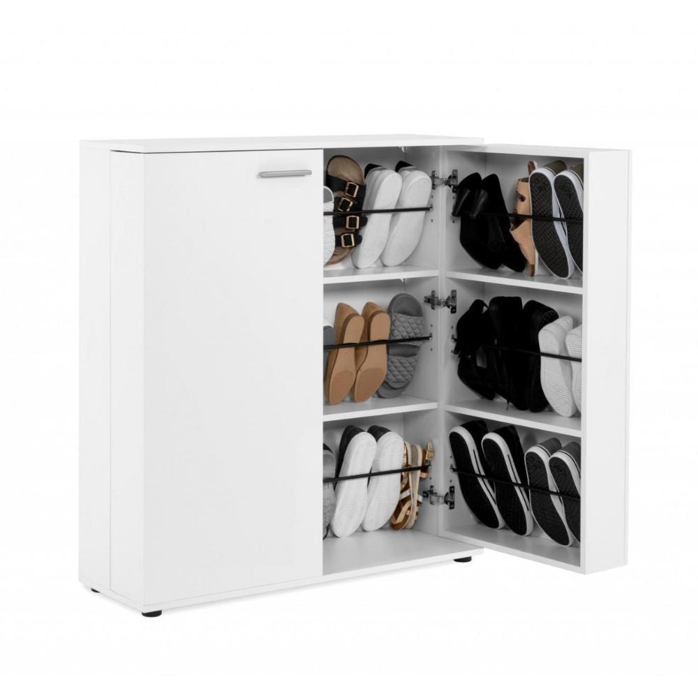 scarpiera satos02a bianca 2 ante e 8 ripiani, mobile versatile per riporre scarpe, accessori e oggetti vari