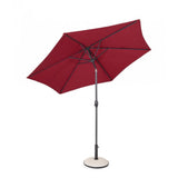 ombrellone rotondo kalife con palo centrale in alluminio e telo rosso 2,7m, vista ambientata su terrazzo, patio o bordo...