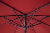 ombrellone rotondo kalife con palo centrale in alluminio e telo rosso 3m, vista ambientata su terrazzo, patio o bordo piscina