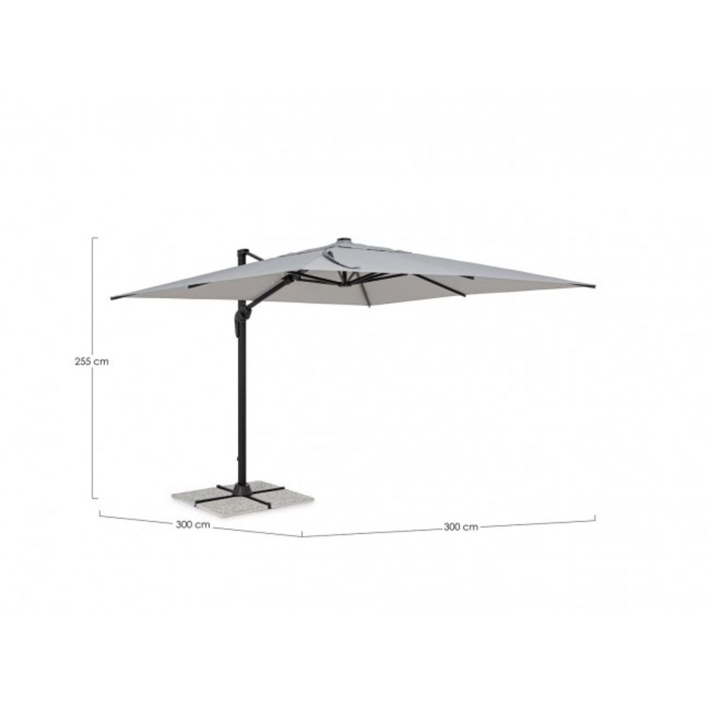 ombrellone a sospensione vega con palo in alluminio e telo grigio 3×3, telo in tessuto impermeabile per protezione solare