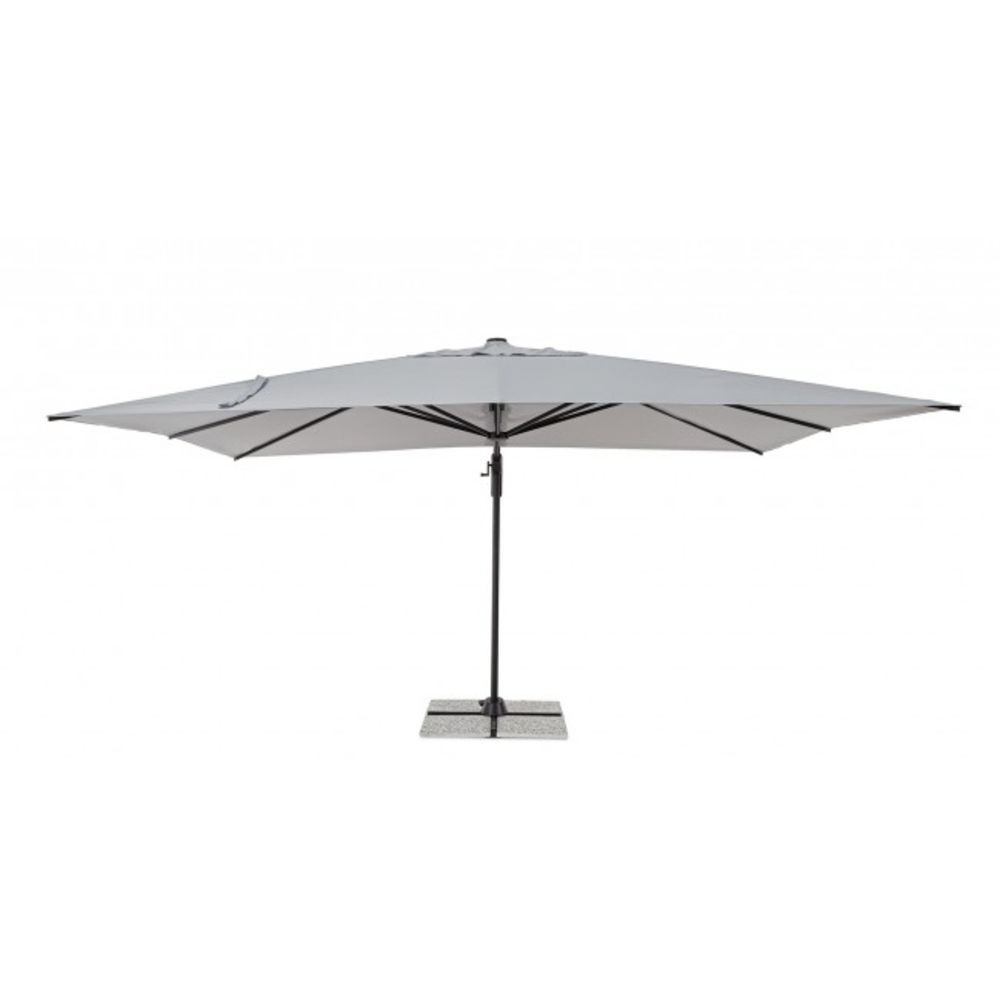 ombrellone a sospensione vega con palo in alluminio e telo grigio 3×3, vista ambientata su terrazzo, patio o bordo piscina