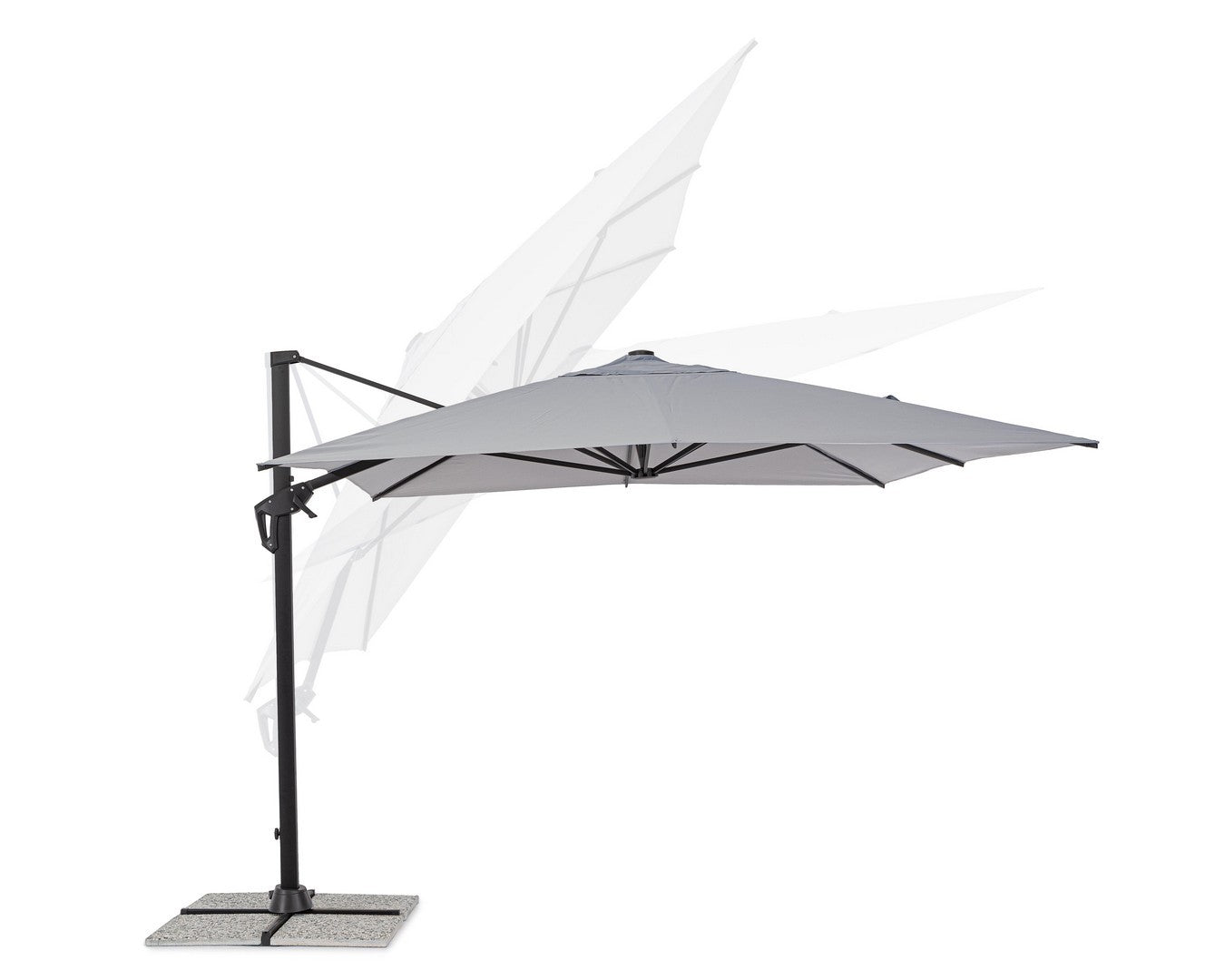 ombrellone a sospensione vega con palo in alluminio e telo grigio 3×3, ombrellone reclinabile o con braccio decentrato