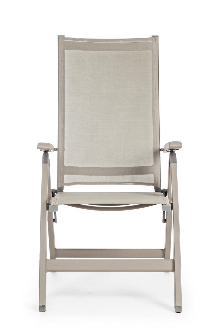 poltrona reclinabile victor in alluminio tortora, pieghevole, vista ambientata in terrazzo, giardino o veranda