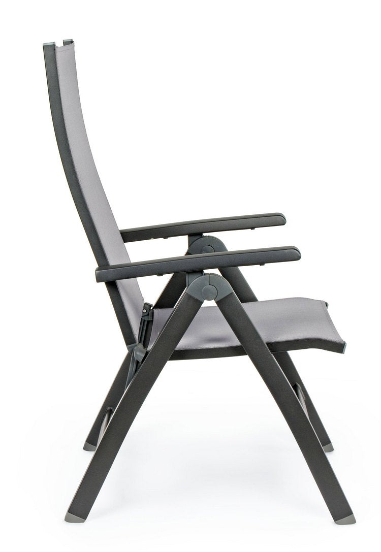 poltrona reclinabile cruise in alluminio antracite, pieghevole, vista ambientata in terrazzo, giardino o veranda
