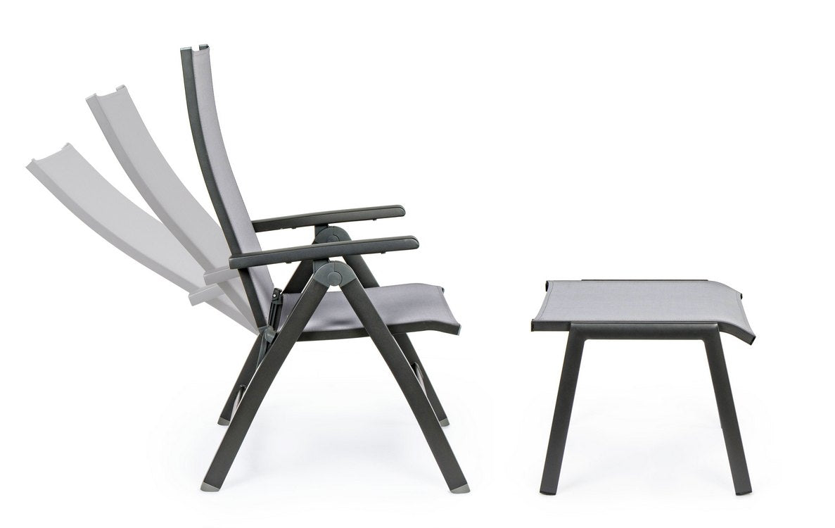 poltrona reclinabile cruise in alluminio antracite, pieghevole, dettaglio dei cuscini imbottiti e tessuto impermeabile