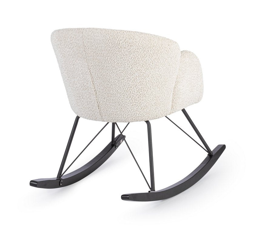 poltrona sibilla in tessuto effetto bouclé naturale e base in legno rubberwood, perfetta per aggiungere comfort ed eleganza...