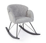 poltrona sibilla in tessuto effetto bouclé grigio chiaro e base in legno rubberwood, poltrona imbottita con struttura solida...