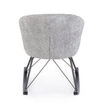 poltrona sibilla in tessuto effetto bouclé grigio chiaro e base in legno rubberwood, stile contemporaneo con braccioli...